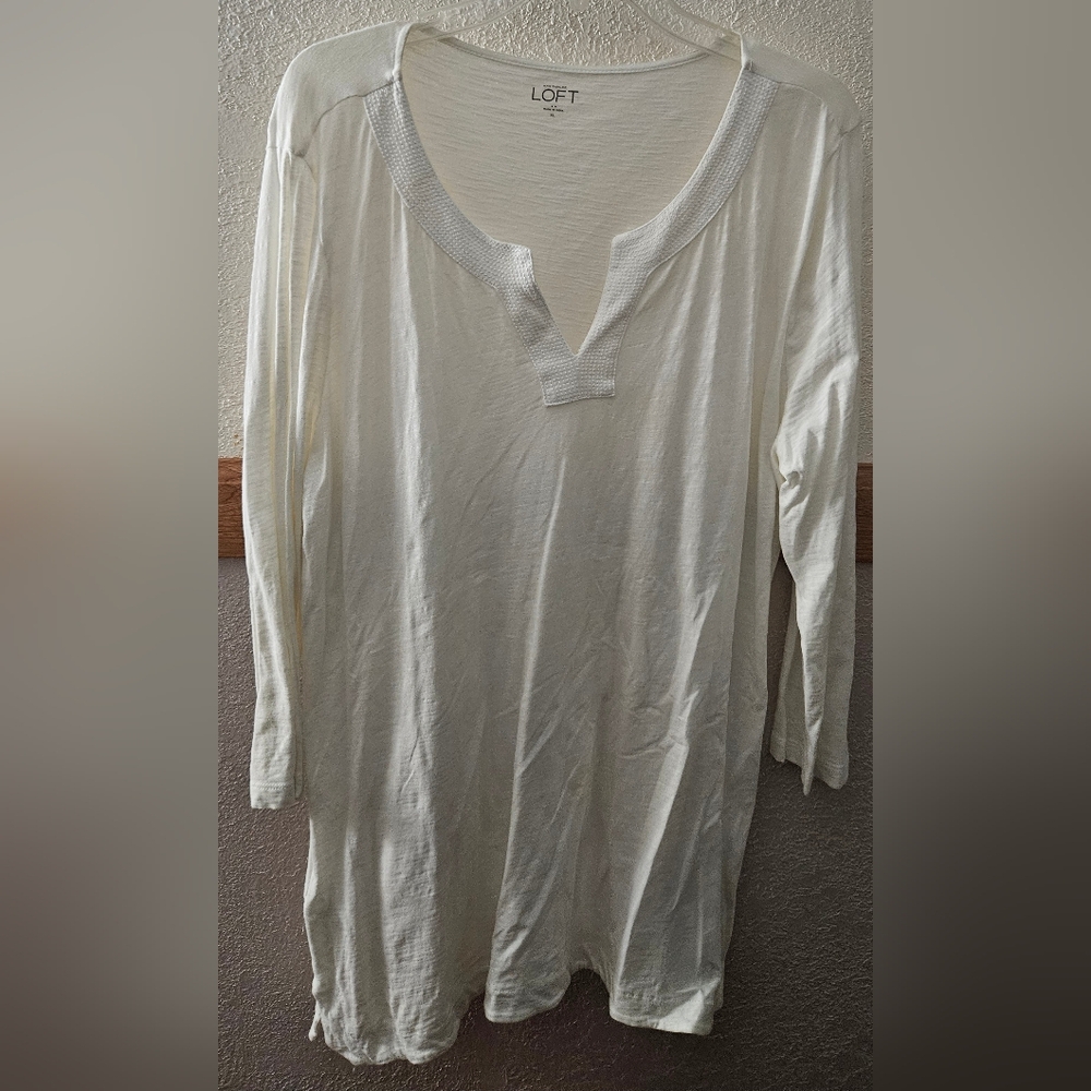LOFT Cream Long Sleeve Top